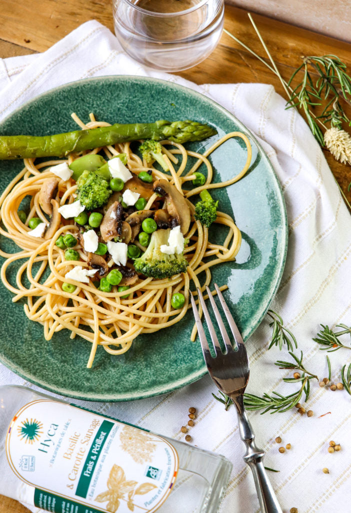 Spaghetti aux légumes verts rôtis