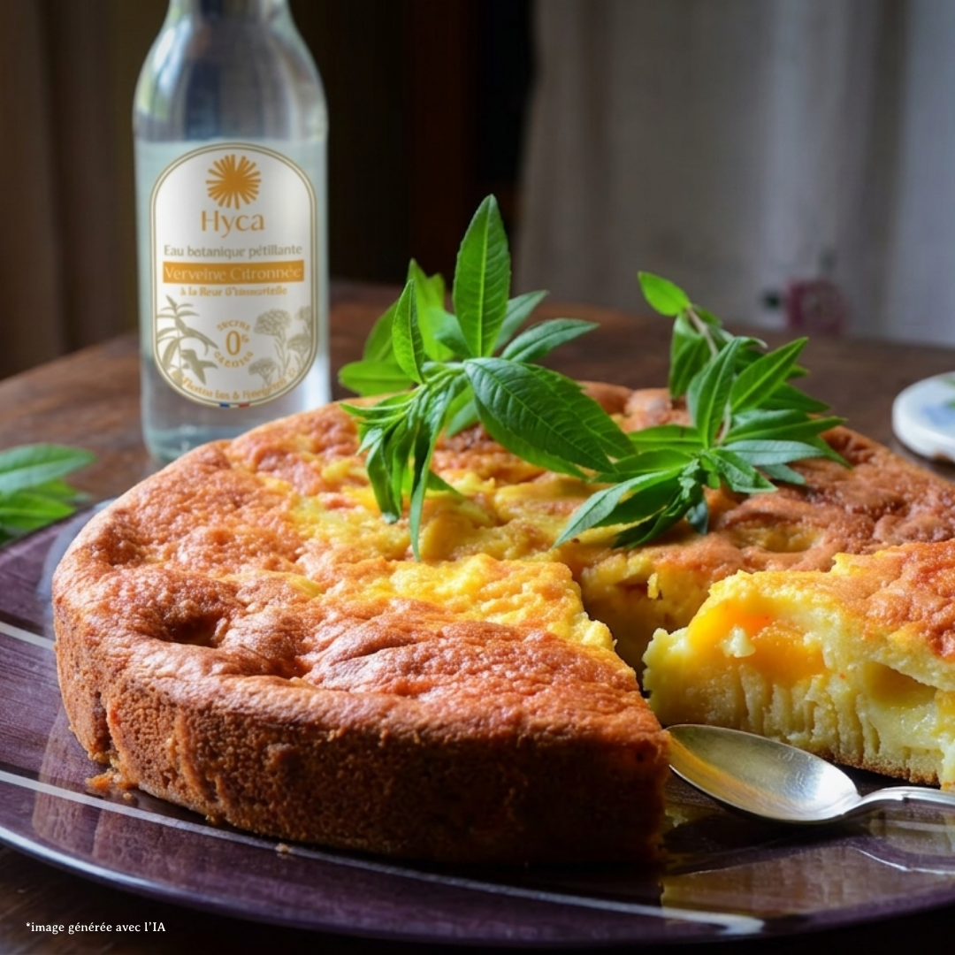 Gâteau aux pêches et sirop de verveine