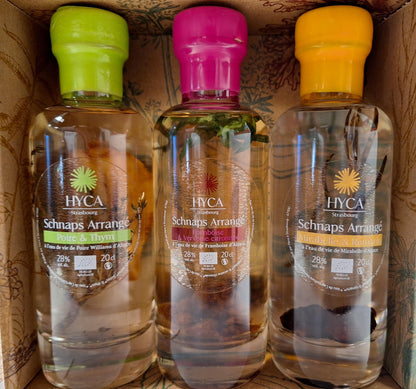 Coffret 3 schnaps arrangés x 20 cl - UNIQUEMENT ENLEVEMENT ATELIER OU MARCHE OFF